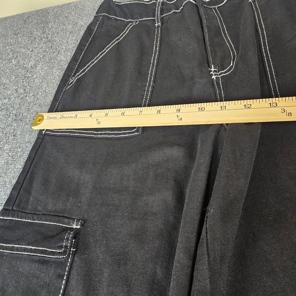 Honey Peach Black Contrast Stitch Cargo Pants Wide Leg High Rise Large - Picture 3 of 11
